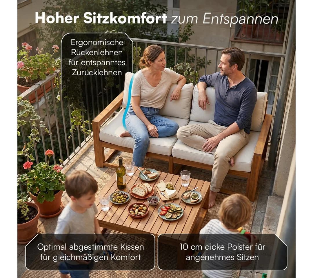 STEELSØN Gartenlounge-Set Mizaru 2-Sitzer mit Tisch Akazienholz Beige - Bild 5