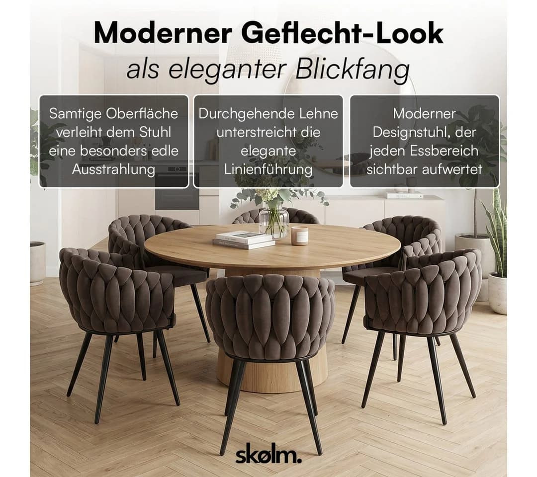 skølm Esszimmerstuhl Sudri Samt gepolstert dunkelbraun 6er Set