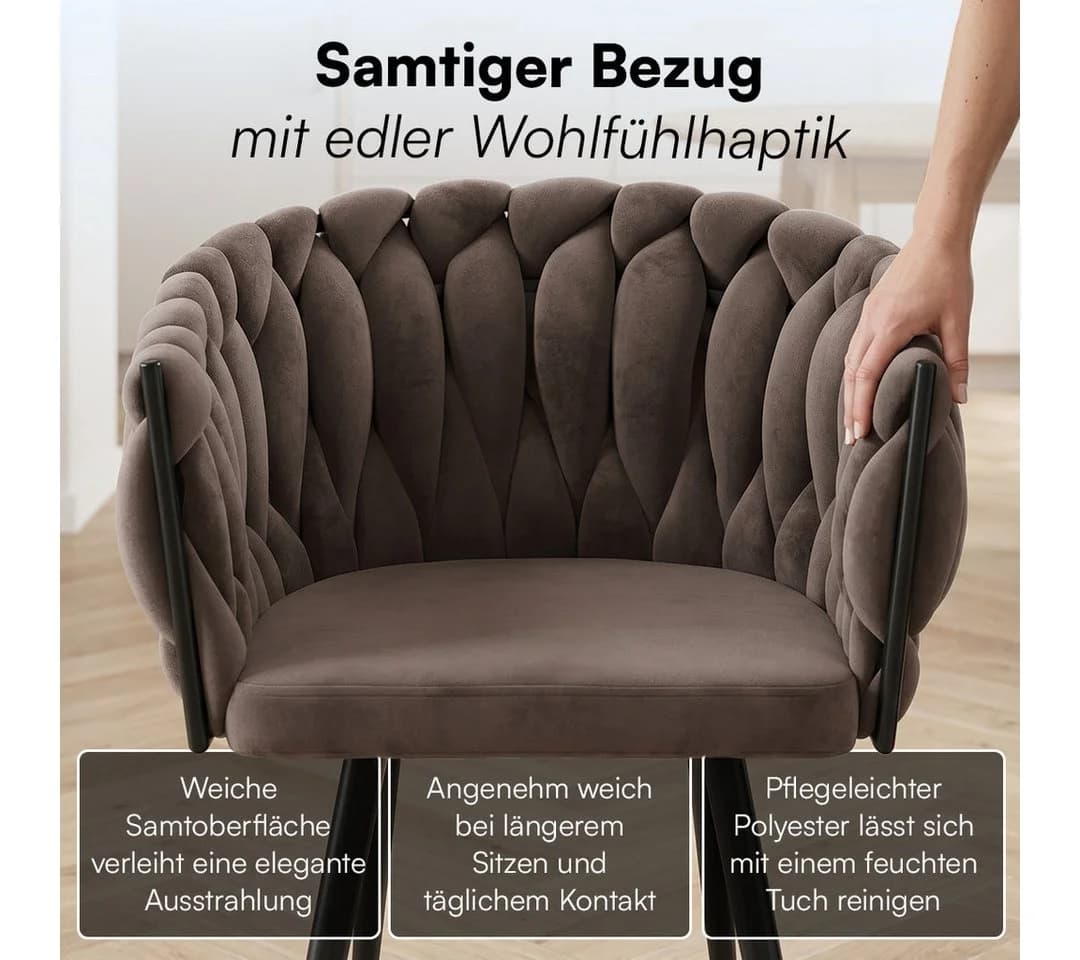 skølm Esszimmerstuhl Sudri Samt gepolstert dunkelbraun 6er Set - Bild 4