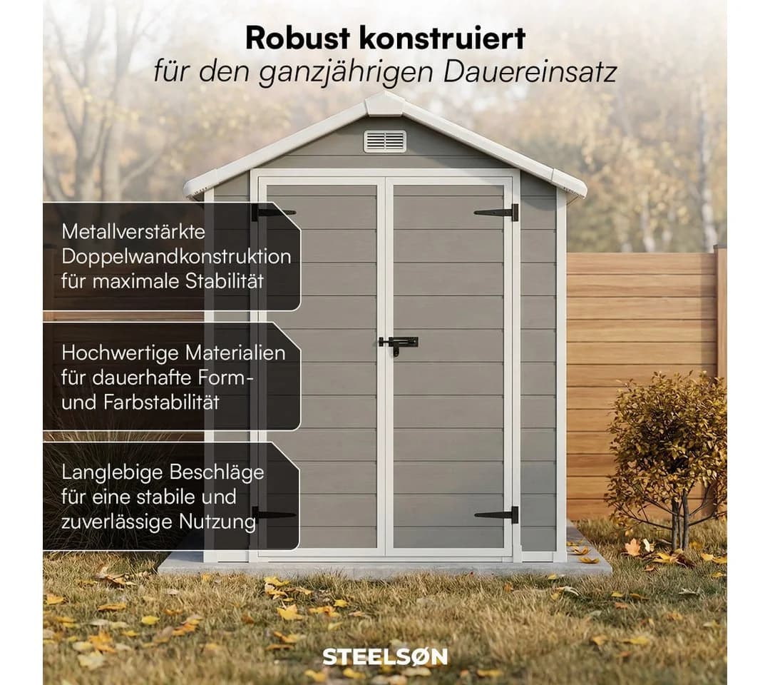 STEELSØN Gerätehaus Novara Grau/Schwarz mit Satteldach