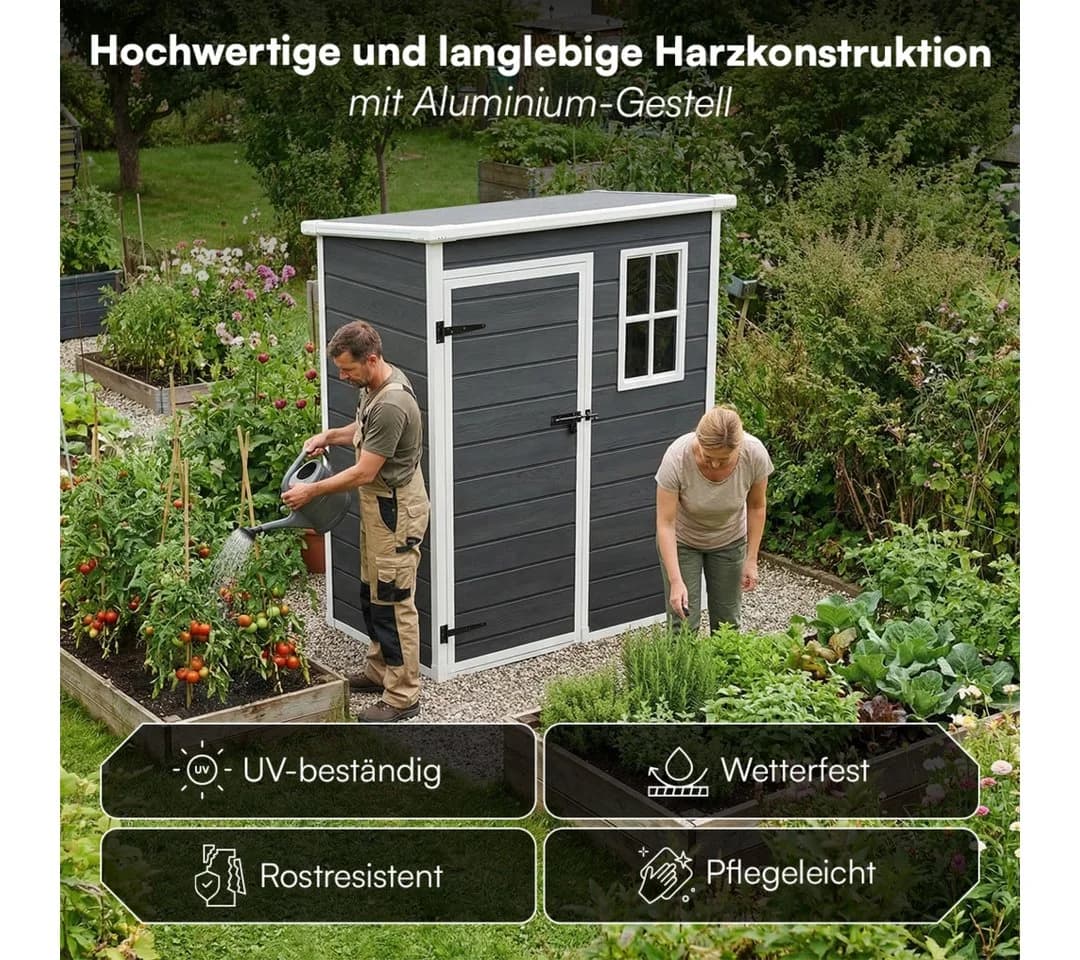 STEELSØN Gerätehaus Novara Grau mit Holzoptik Pultdach - Bild 4