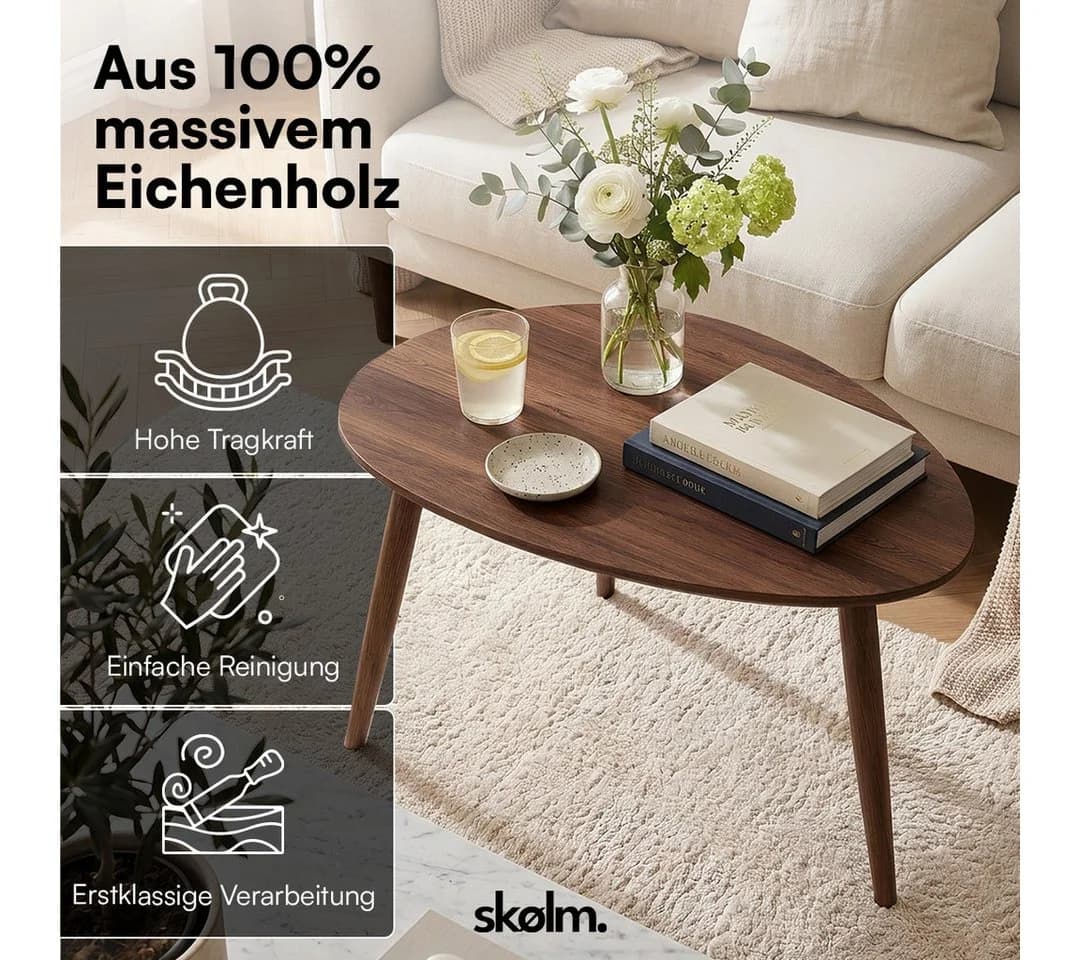 skølm Couchtisch Lodur Eiche massiv oval braun - Bild 3