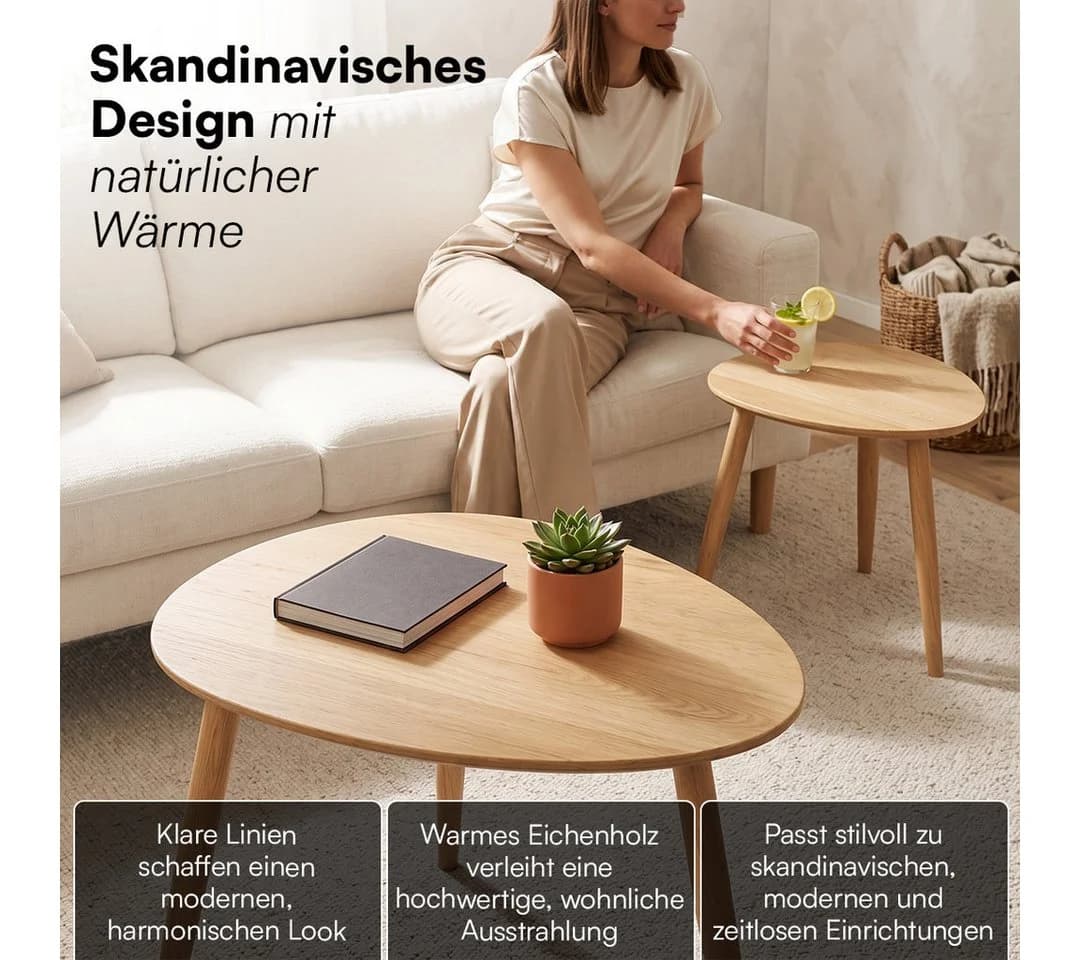 skølm Couchtisch Lodur 2er Set Eiche massiv oval