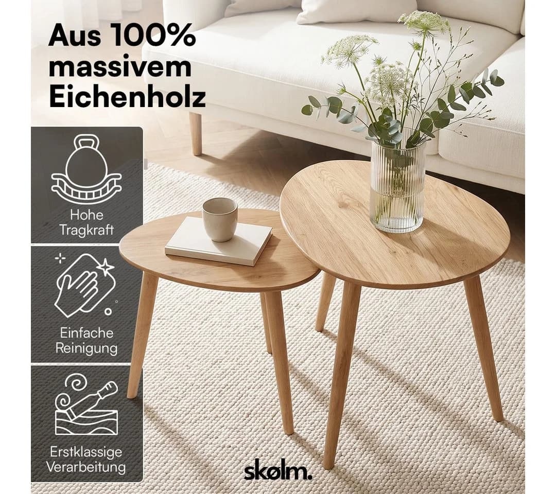 skølm Couchtisch Lodur 2er Set Eiche massiv oval - Bild 3