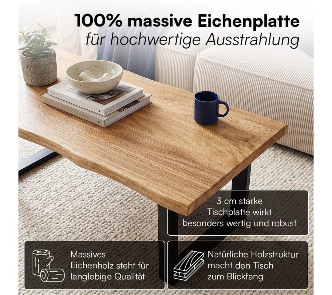 skølm Couchtisch Orm massiv Eiche mit Metallkufen
