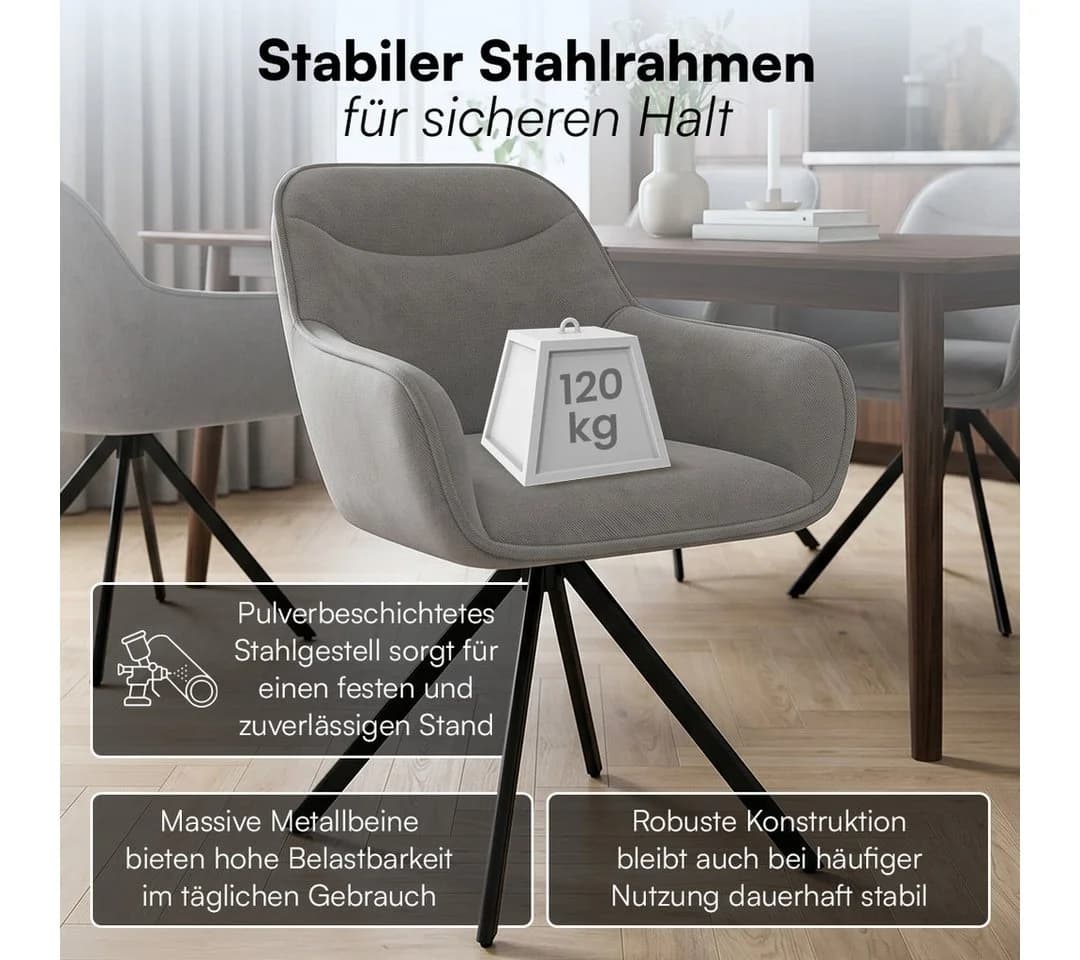 skølm Esszimmerstuhl Thokk Drehstuhl Leinenbezug hellgrau 2er Set - Bild 3