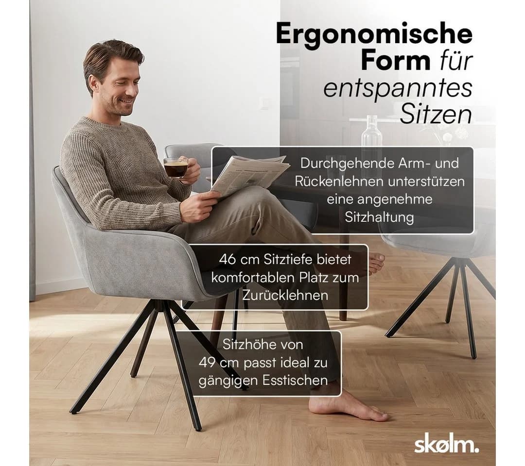 skølm Esszimmerstuhl Thokk Drehstuhl Leinenbezug hellgrau 2er Set - Bild 4