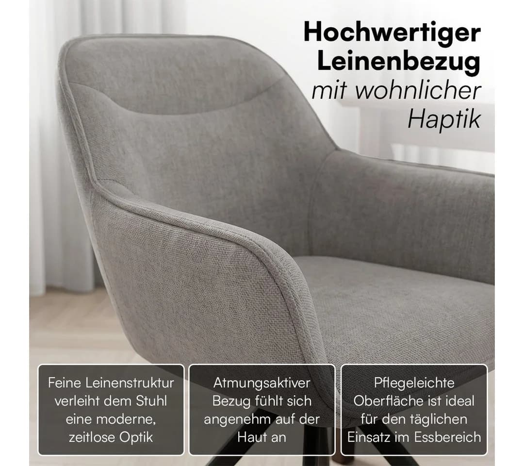 skølm Esszimmerstuhl Thokk Drehstuhl Leinenbezug hellgrau 2er Set - Bild 5