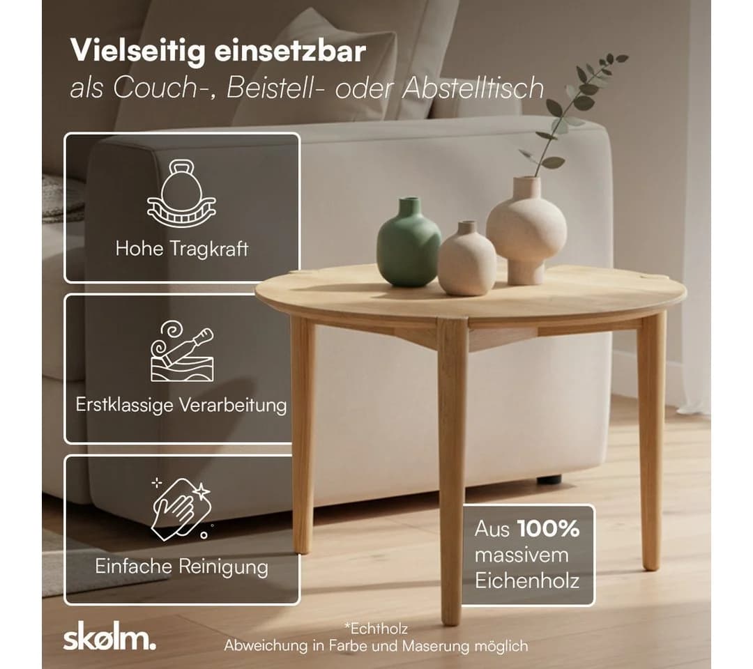skølm Couchtisch Åsarna Eiche Massivholz Rund Beistelltisch - Bild 4