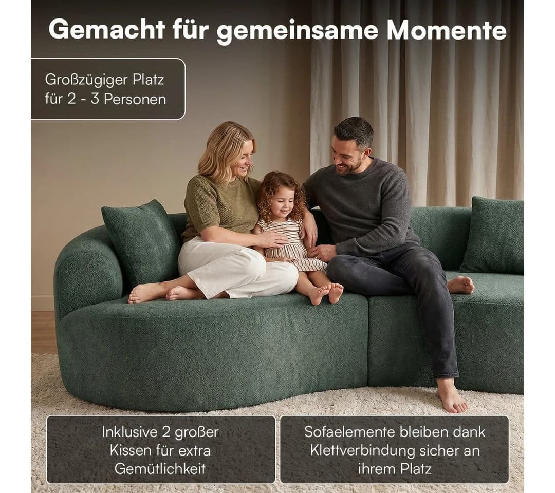skølm Sofa Loki 2-Sitzer Teddy-Bouclé Dunkelgrün - Bild 1