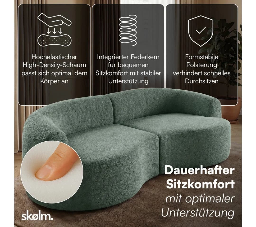 skølm Sofa Loki 2-Sitzer Teddy-Bouclé Dunkelgrün - Bild 3