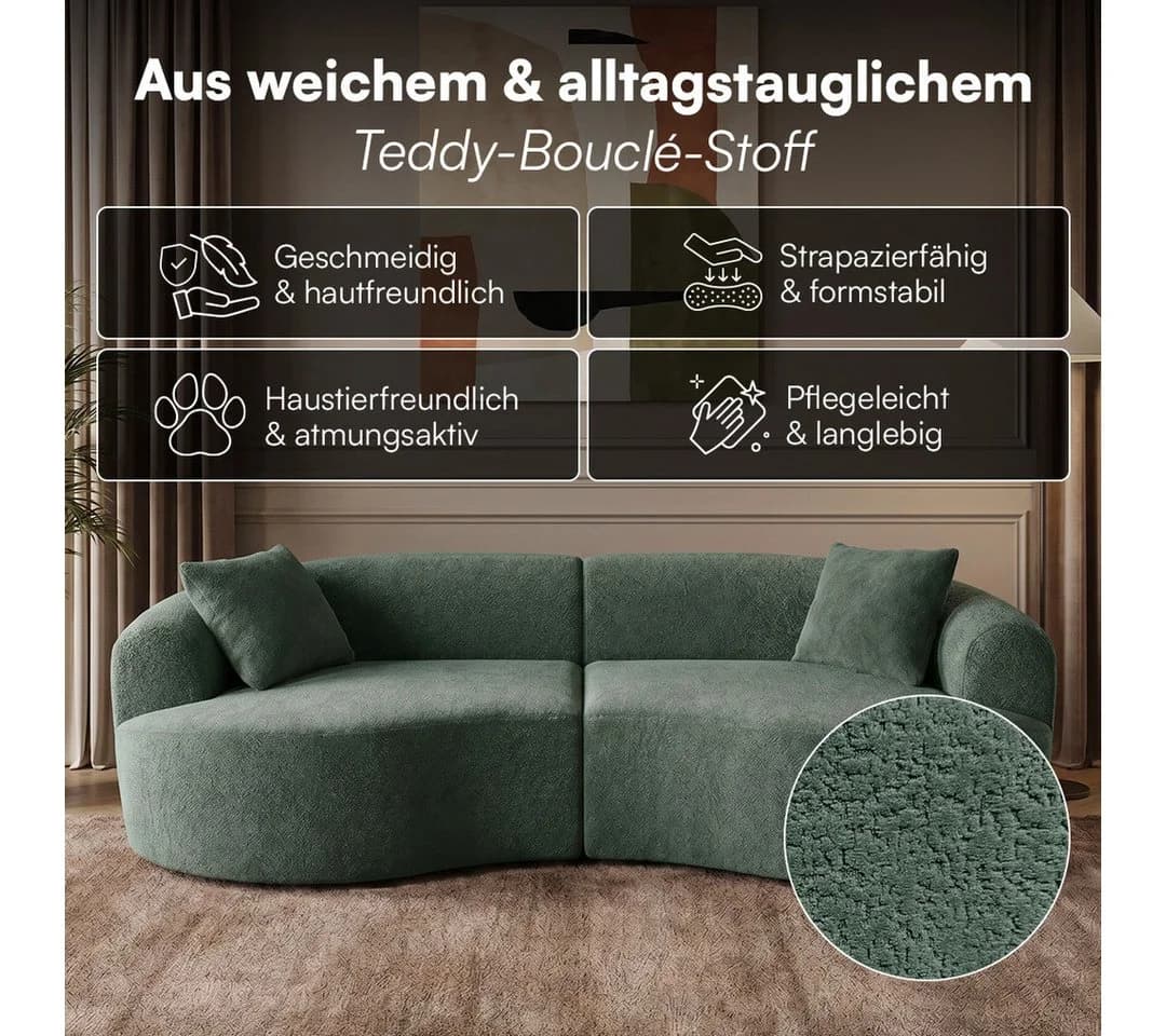 skølm Sofa Loki 2-Sitzer Teddy-Bouclé Dunkelgrün - Bild 5