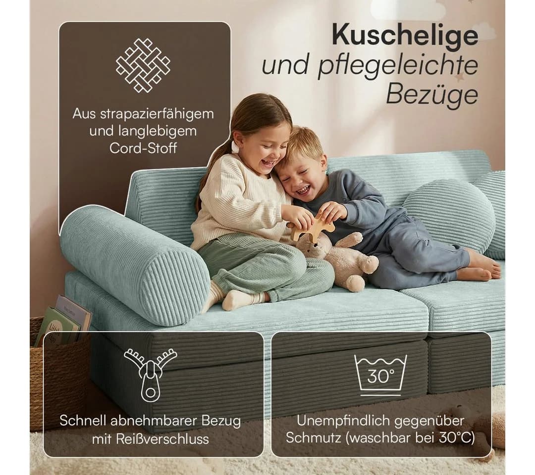 Bellabino Kindersofa Nile 8-teilig mit Schlaffunktion Türkis - Bild 5