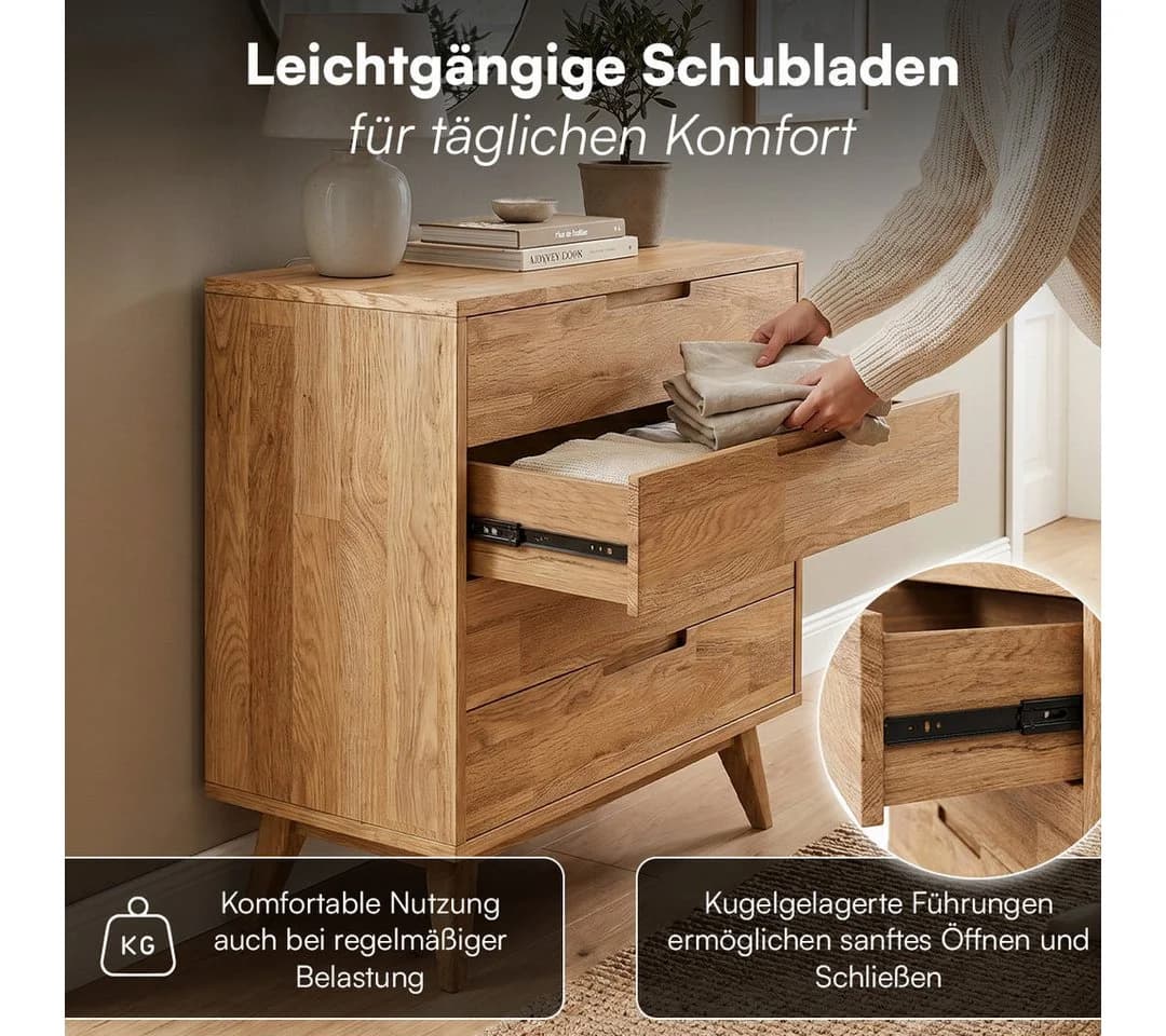 skølm Kommode Floki Massivholz Eiche 4 Schubladen geölt - Bild 3