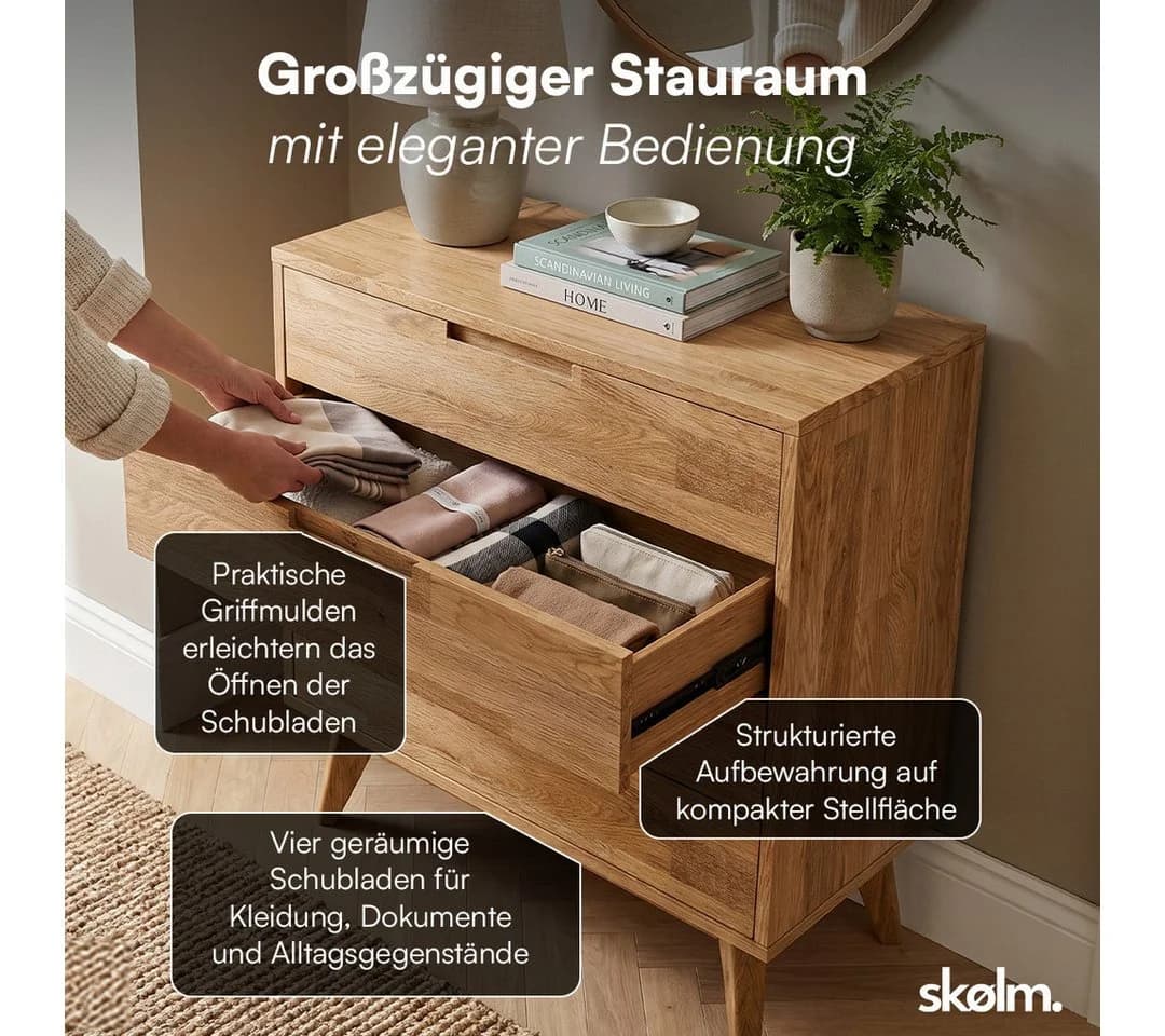 skølm Kommode Floki Massivholz Eiche 4 Schubladen geölt - Bild 4