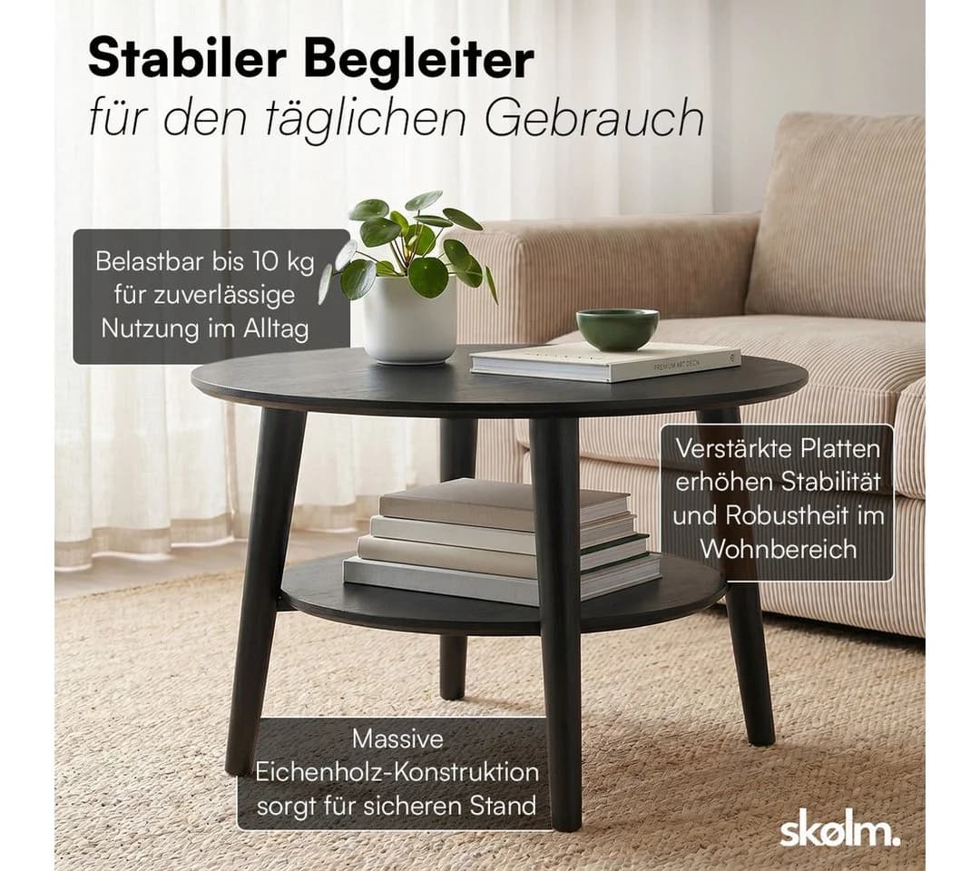skølm Couchtisch Mjölnir Eiche massiv schwarz lackiert mit 2 Ablagen - Bild 4