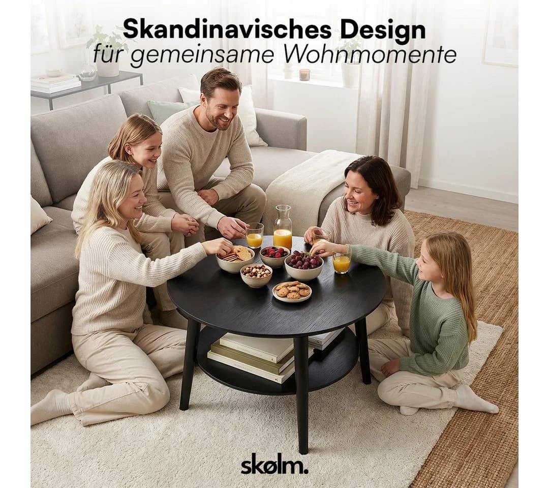 skølm Couchtisch Mjölnir Eiche massiv schwarz lackiert mit 2 Ablagen - Bild 5
