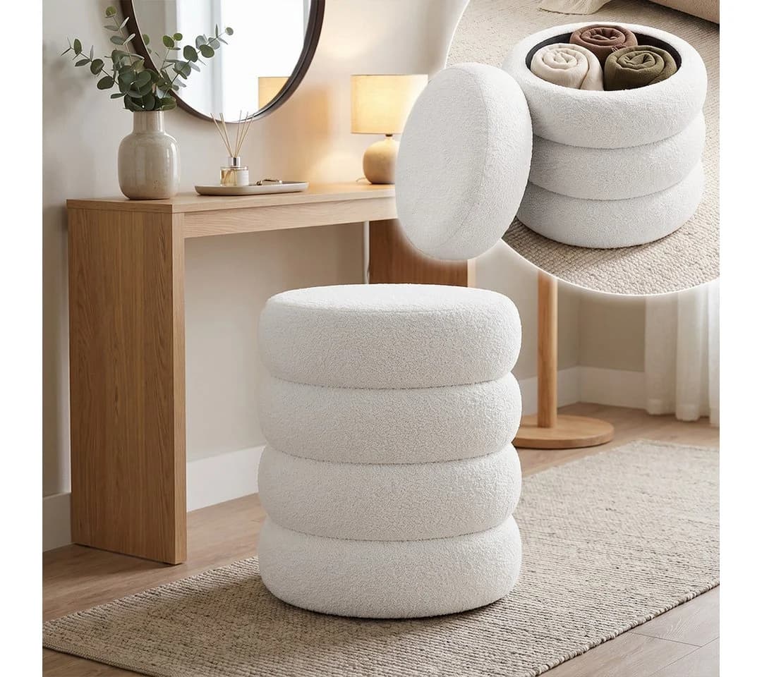 skølm Hocker Selene mit Stauraum Teddy Bouclé Creme-Weiß - Bild 2