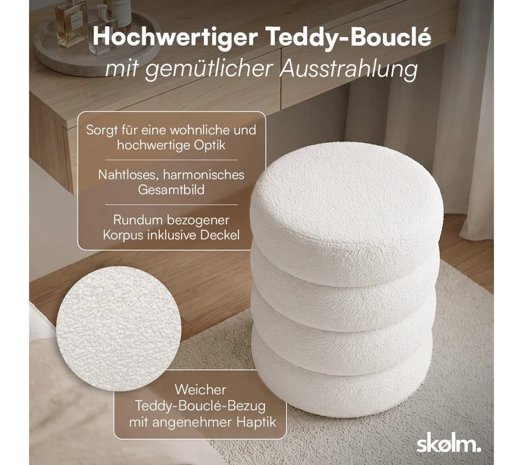 skølm Hocker Selene mit Stauraum Teddy Bouclé Creme-Weiß - Bild 3