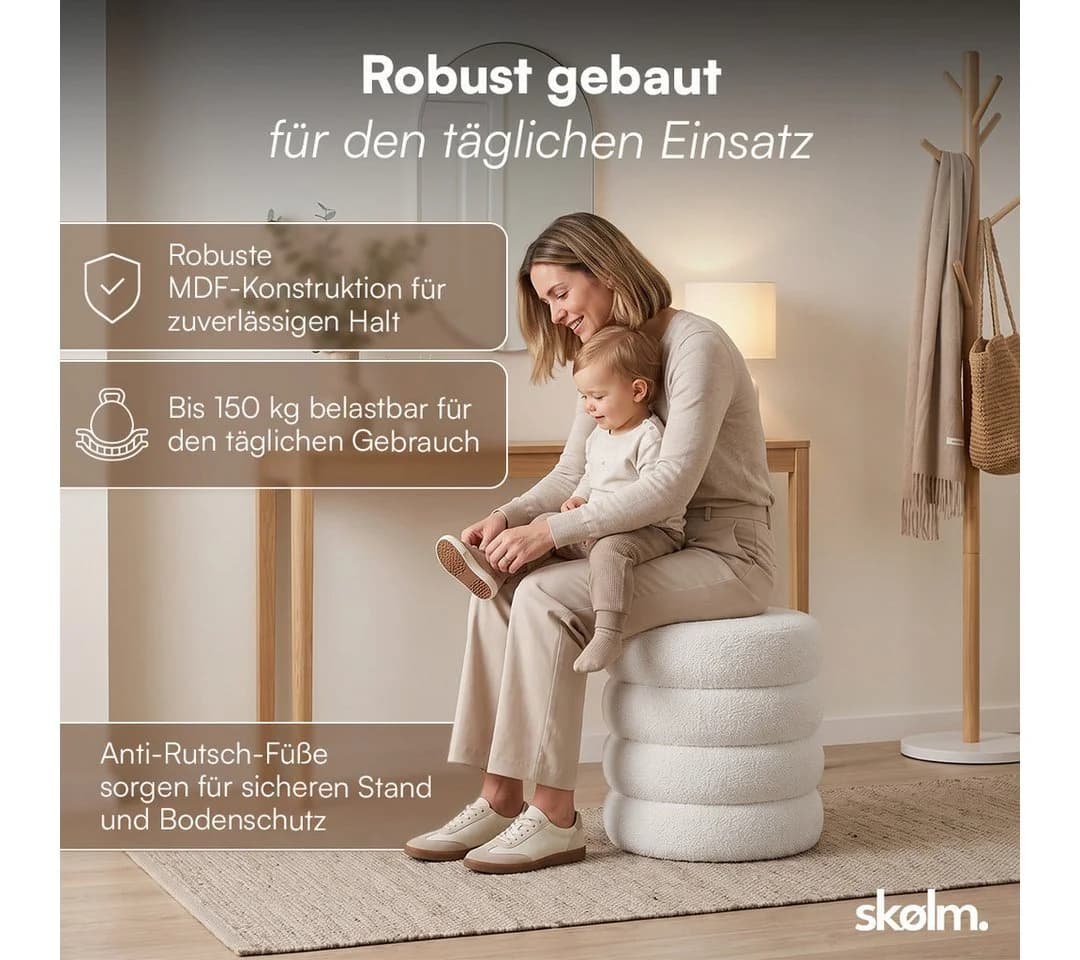 skølm Hocker Selene mit Stauraum Teddy Bouclé Creme-Weiß - Bild 5