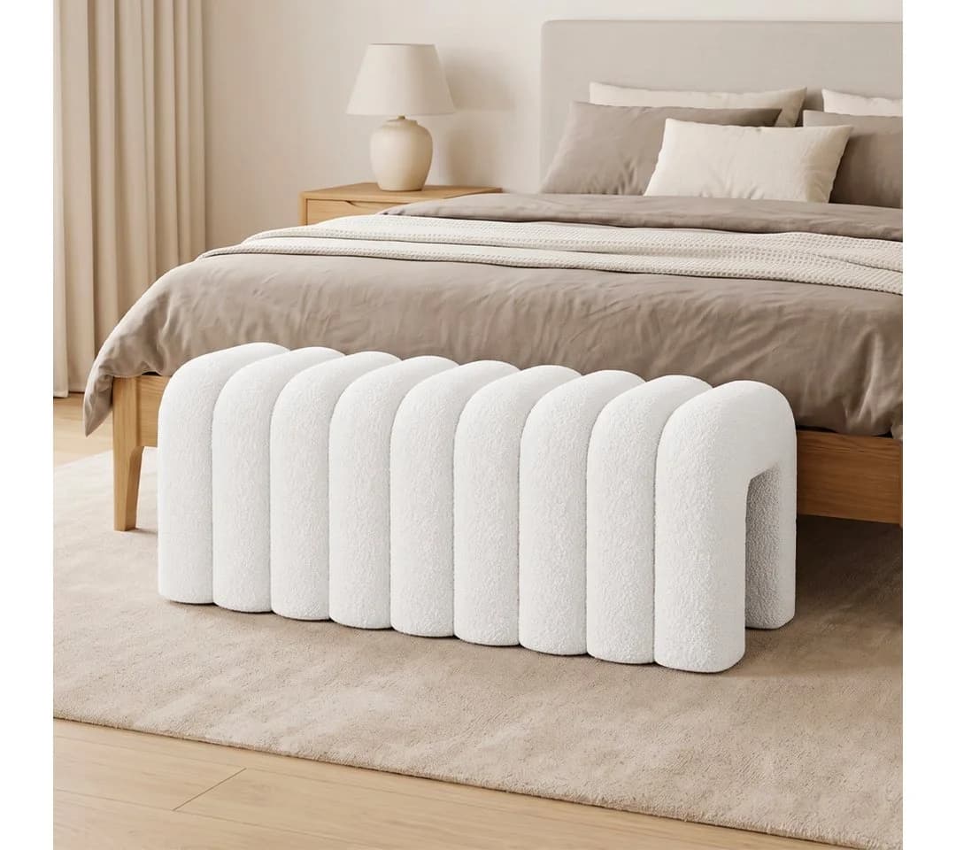 skølm Hocker Selitha U-Form Creme-Weiß Teddy-Bouclé