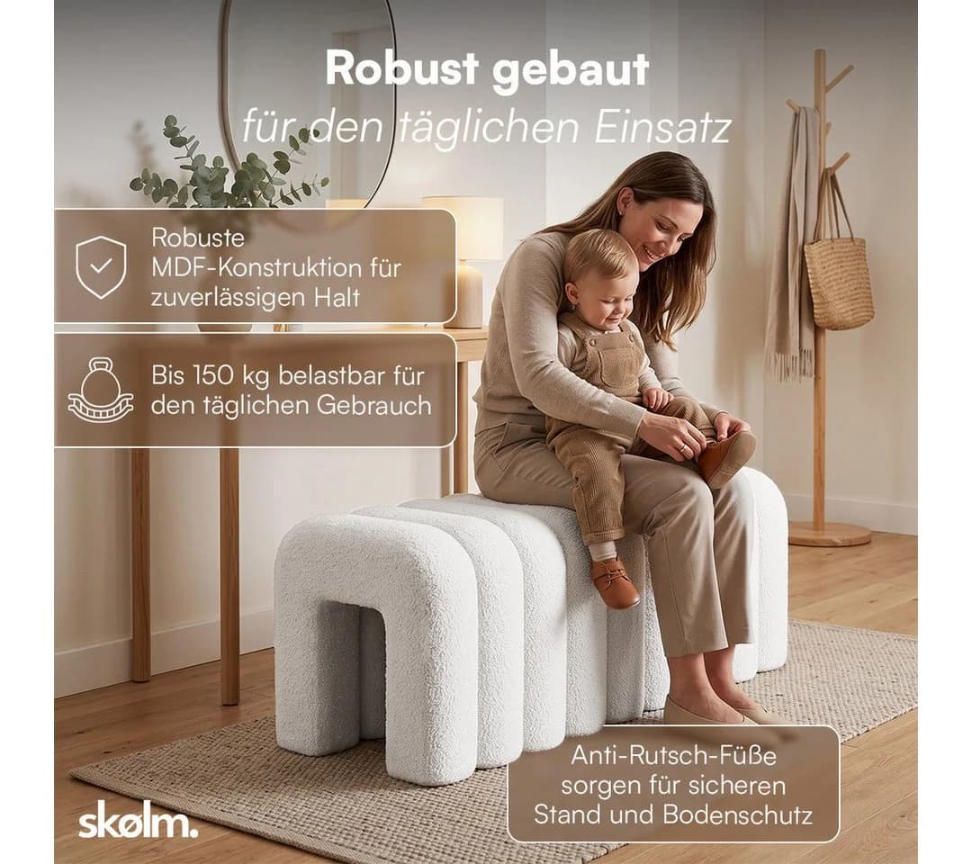 skølm Hocker Selitha U-Form Creme-Weiß Teddy-Bouclé - Bild 3