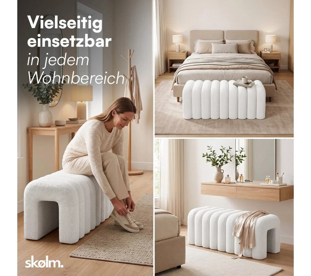 skølm Hocker Selitha U-Form Creme-Weiß Teddy-Bouclé - Bild 4