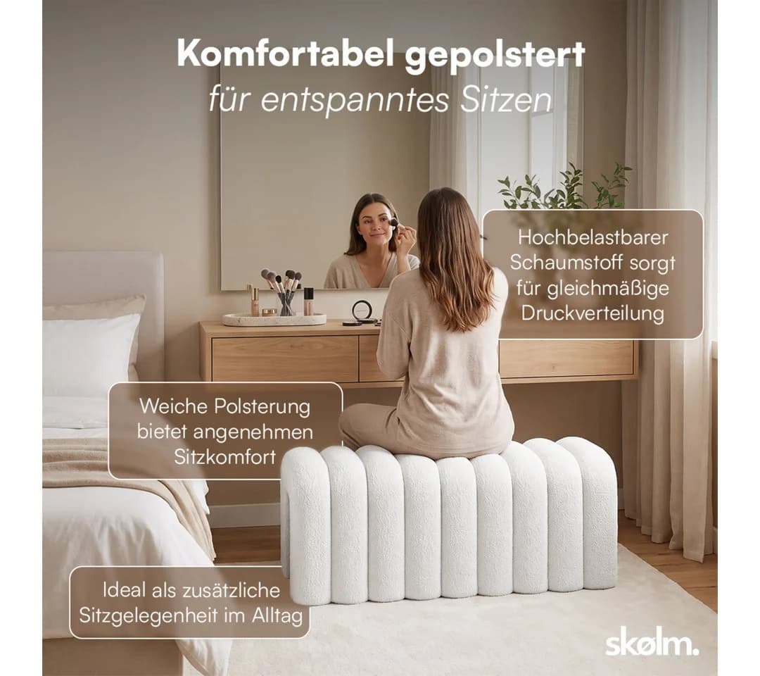 skølm Hocker Selitha U-Form Creme-Weiß Teddy-Bouclé - Bild 5