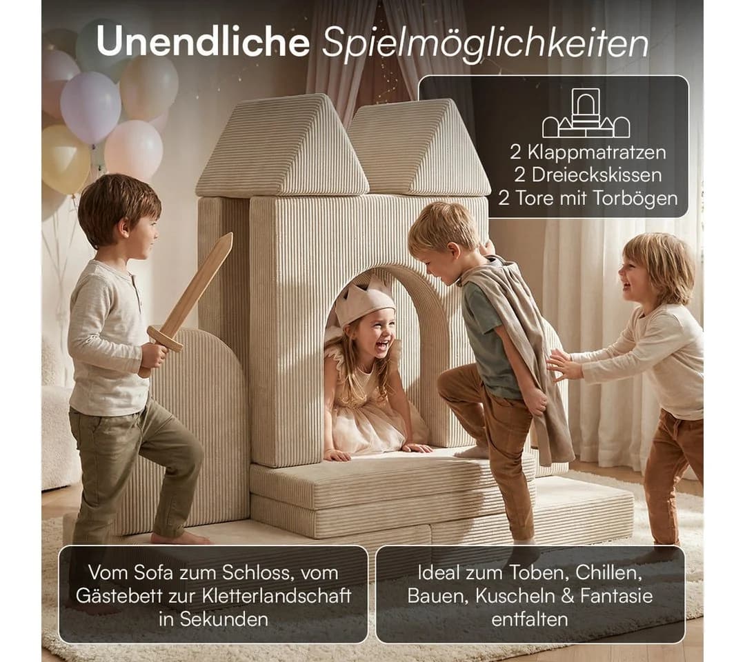Bellabino Kindersofa Nile 8-tlg. Cord Türkis mit Schlaffunktion - Bild 3