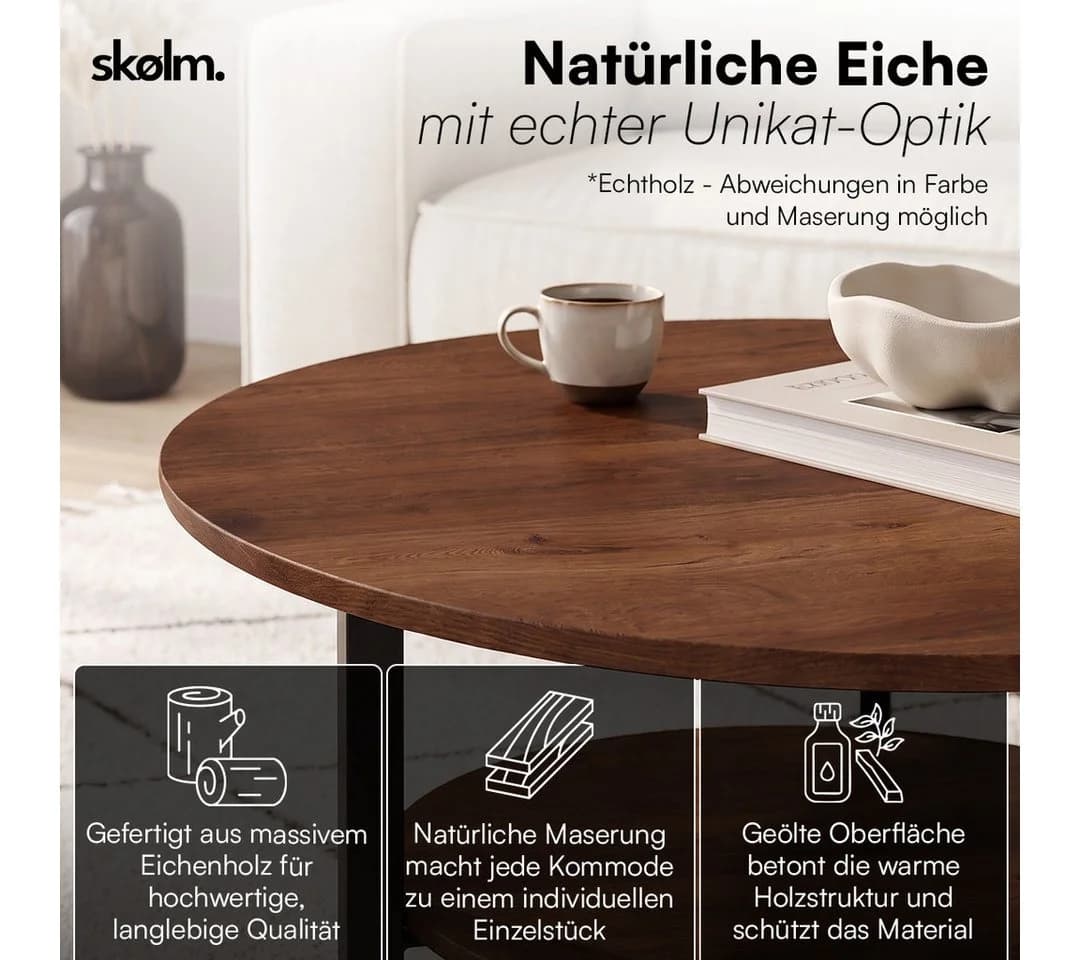 skølm Couchtisch Drakkar Massivholz Eiche Metallgestell - Bild 3