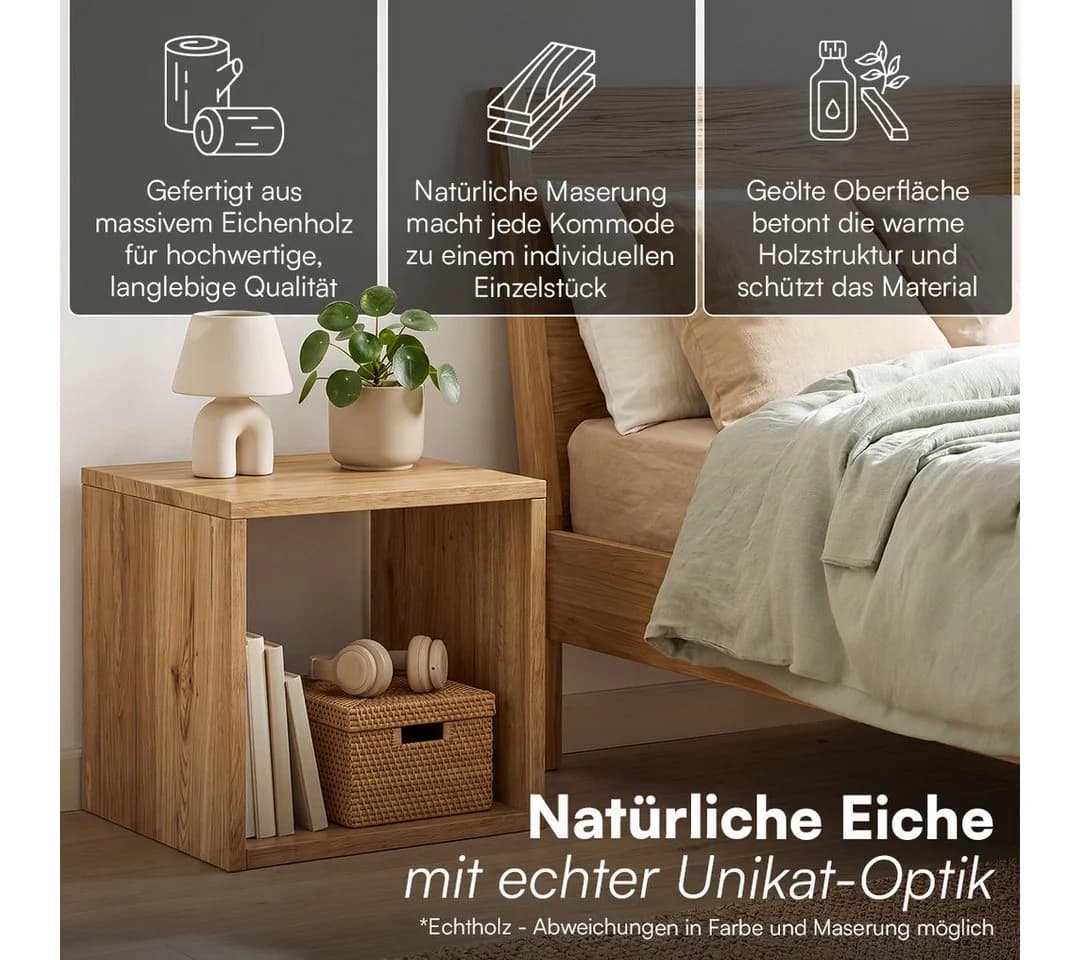 skølm Nachttisch Floki Eiche massiv offen 40x40x40 cm - Bild 3