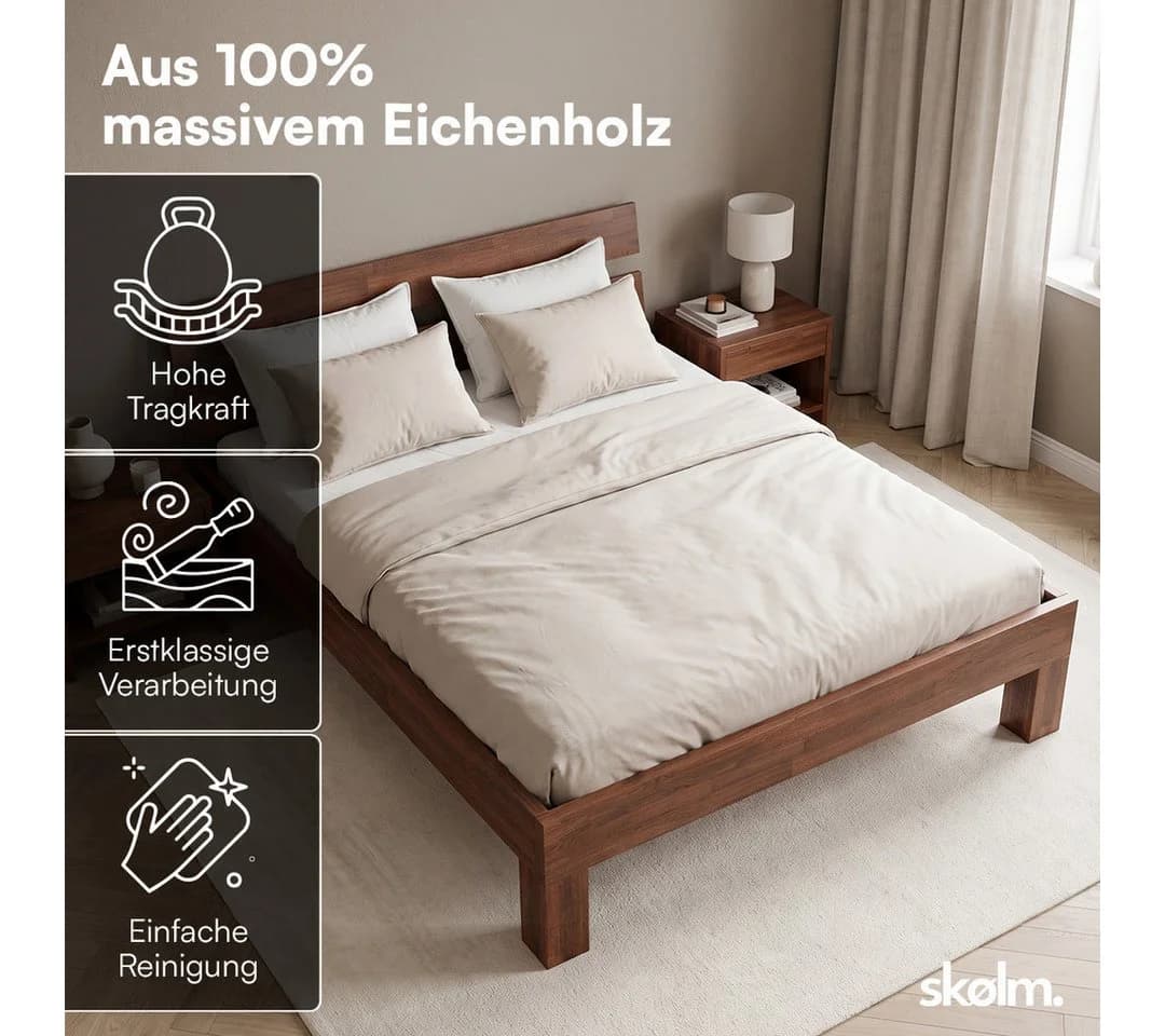 skølm Massivholzbett Floki Eiche Walnussoptik mit Kopfteil - Bild 3