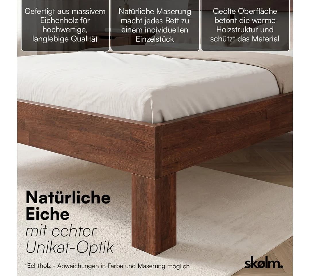 skølm Massivholzbett Floki Eiche Walnussoptik mit Kopfteil - Bild 4