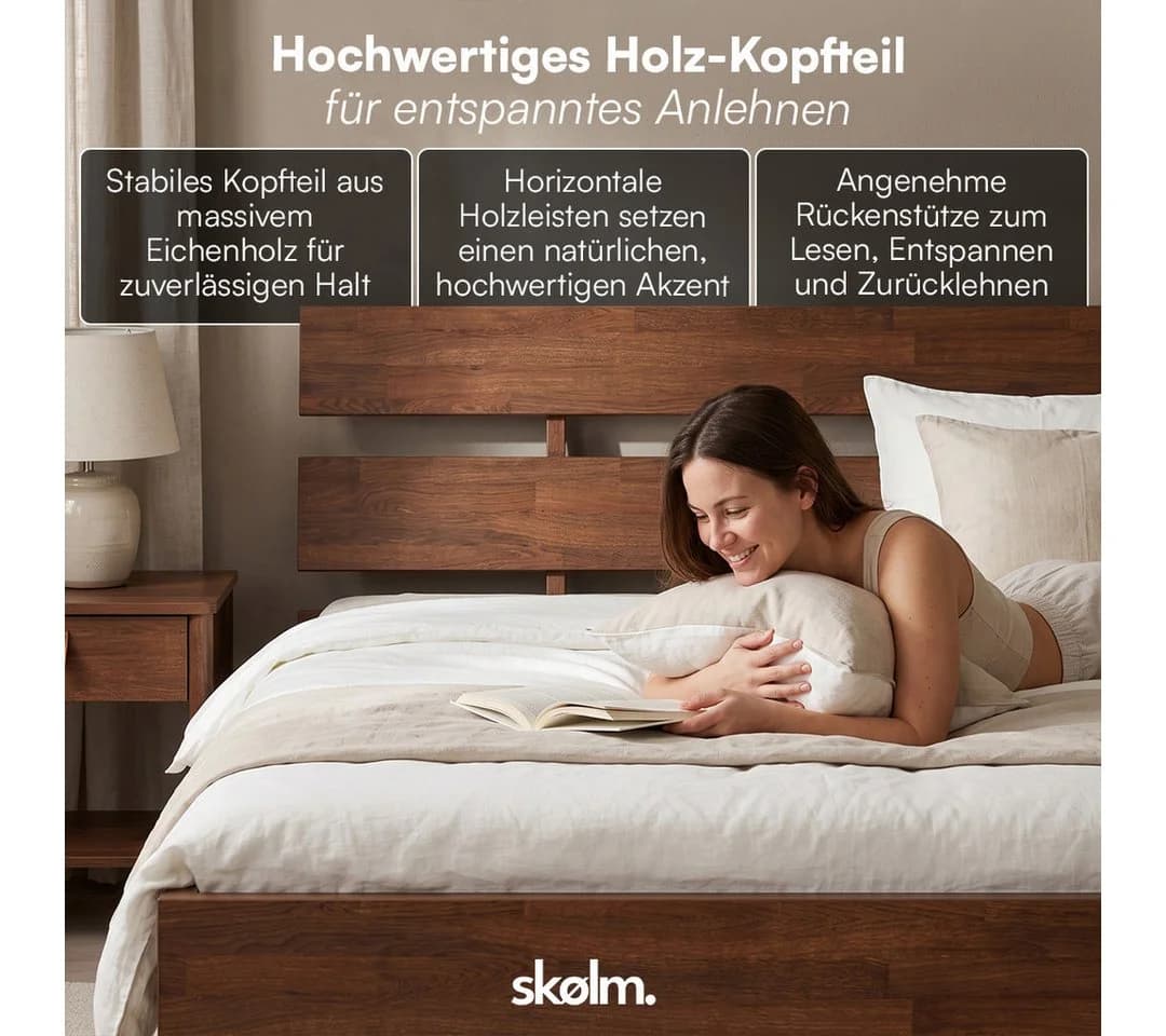 skølm Massivholzbett Floki Eiche Walnussoptik mit Kopfteil - Bild 5