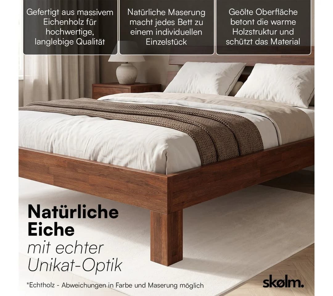 skølm Massivholzbett Floki Eiche Walnussoptik mit geneigtem Kopfteil - Bild 4