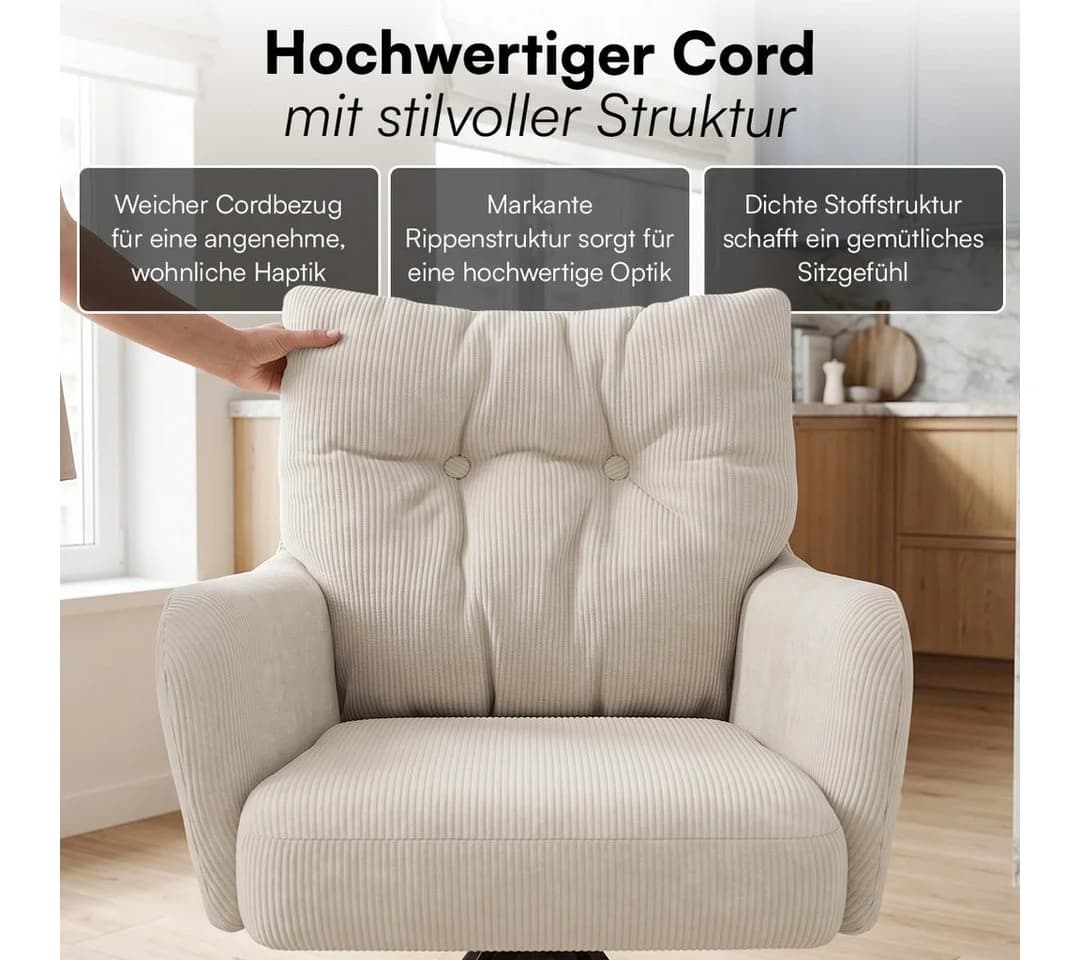 skølm Esszimmerstuhl Arvakr 4er-Set Cord Creme-Weiß 360° drehbar - Bild 4