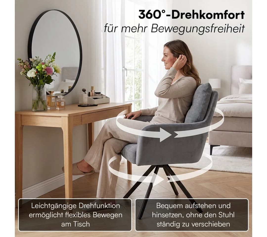 skølm Esszimmerstuhl Arvakr 4er-Set Dunkelgrau 360° drehbar
