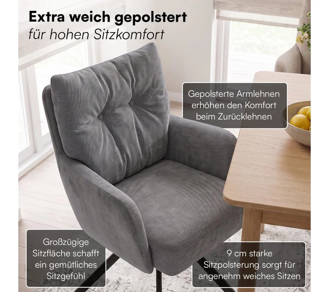 skølm Esszimmerstuhl Arvakr 4er-Set Dunkelgrau 360° drehbar - Bild 5