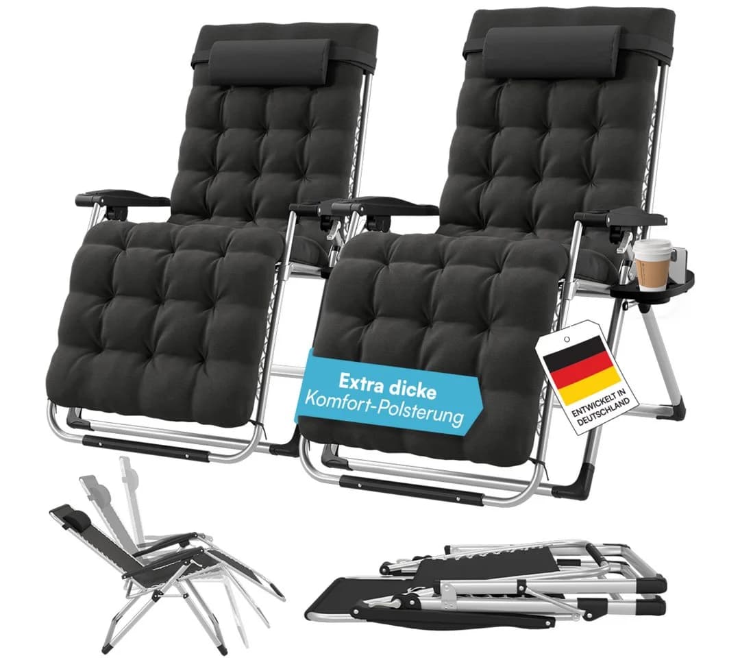 STEELSØN Gartenliege Lysira klappbarer Zero-Gravity-Stuhl schwarz/silber - Bild 2