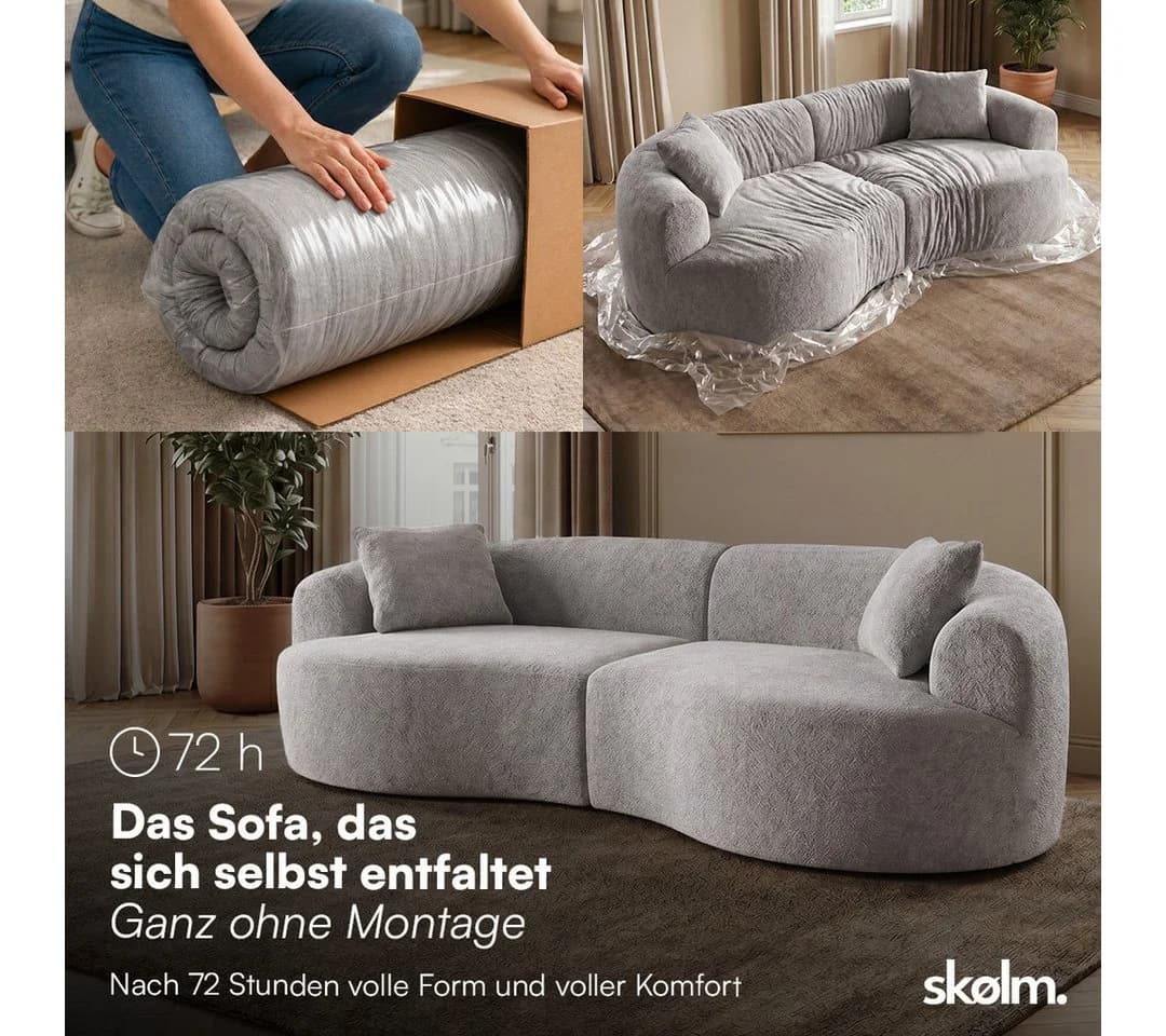 skølm Sofa Loki 2-Sitzer Grau Teddy-Bouclé mit Kissen - Bild 3