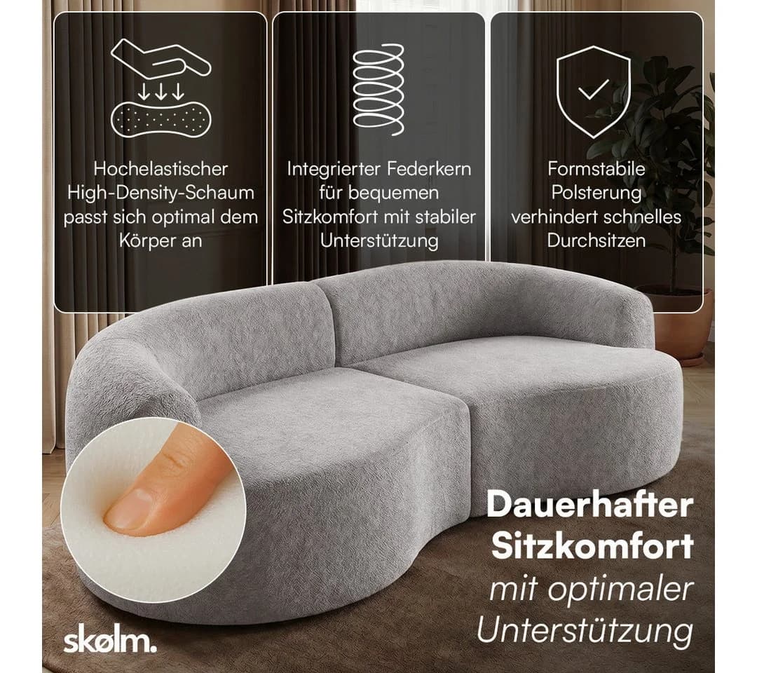 skølm Sofa Loki 2-Sitzer Grau Teddy-Bouclé mit Kissen - Bild 4