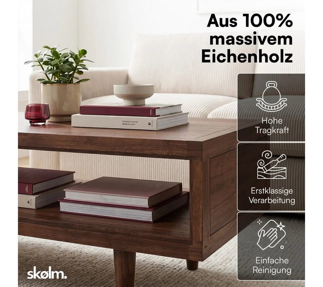 skølm Couchtisch Eivind Massivholz Eiche Braun Lackiert