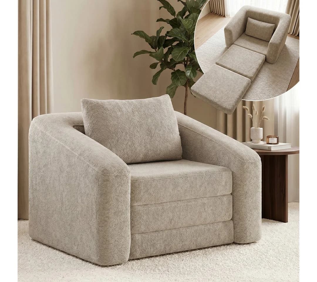 skølm Fjäll Schlafsessel Beige Teddy-Bouclé mit Matratze - Bild 2