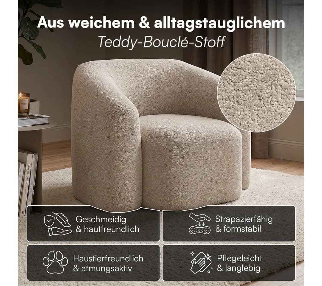 skølm Relaxsessel Gjöll Teddy-Bouclé Beige - Bild 5