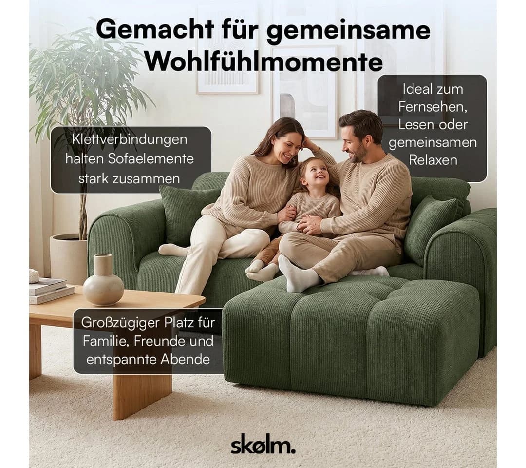 skølm Sofa Vanaheim 2-Sitzer mit Hocker & 2 Kissen, Chenille, Grün - Bild 4