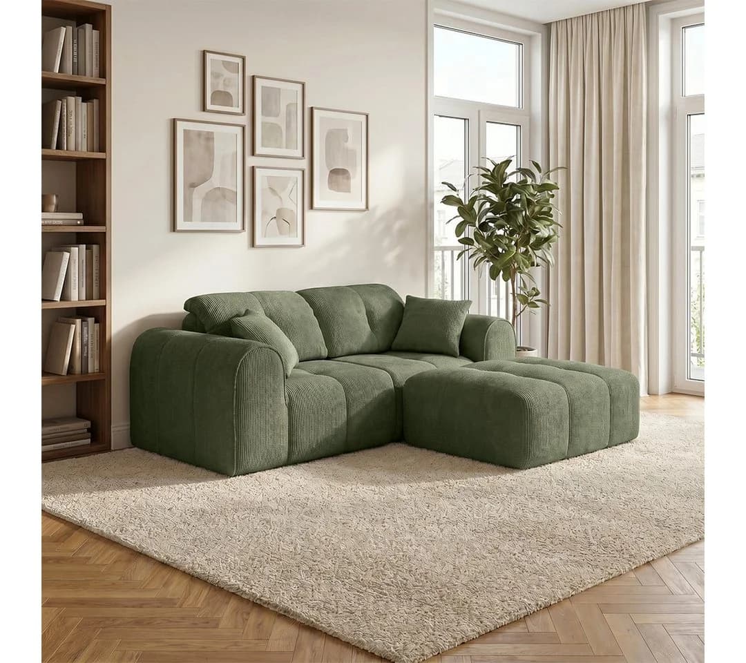 skølm Sofa Vanaheim 2-Sitzer mit Hocker & 2 Kissen, Chenille, Grün - Bild 5