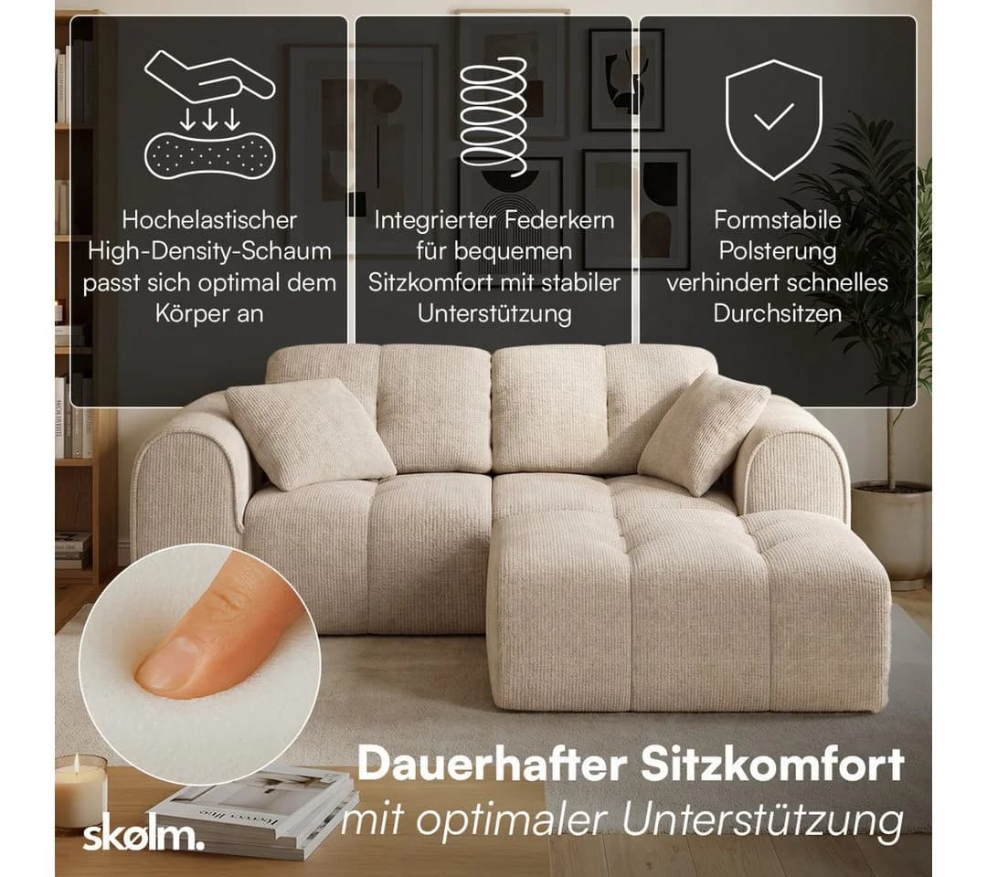 skølm Sofa Vanaheim 2-Sitzer mit Hocker & Kissen Beige Chenille
