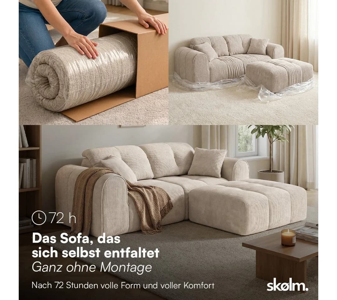 skølm Sofa Vanaheim 2-Sitzer mit Hocker & Kissen Beige Chenille - Bild 3