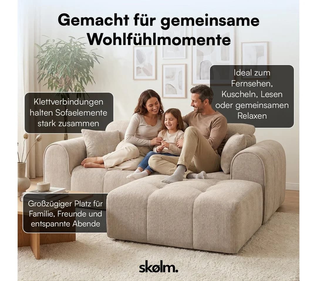 skølm Sofa Vanaheim 2-Sitzer mit Hocker & Kissen Beige Chenille - Bild 4