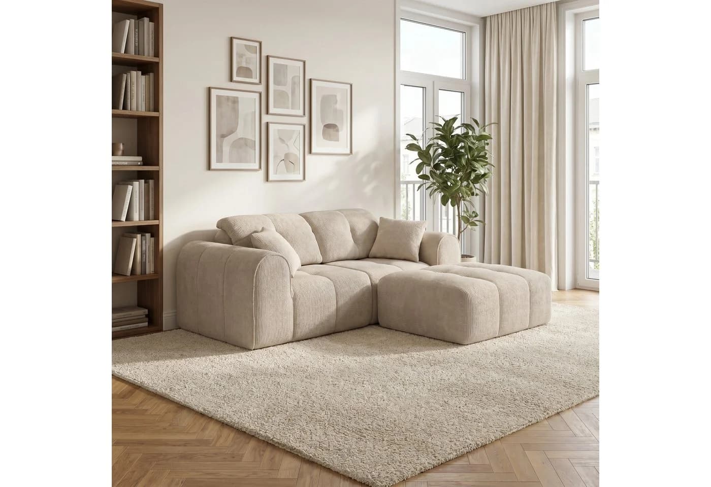 skølm Sofa Vanaheim 2-Sitzer mit Hocker & Kissen Beige Chenille - Bild 5